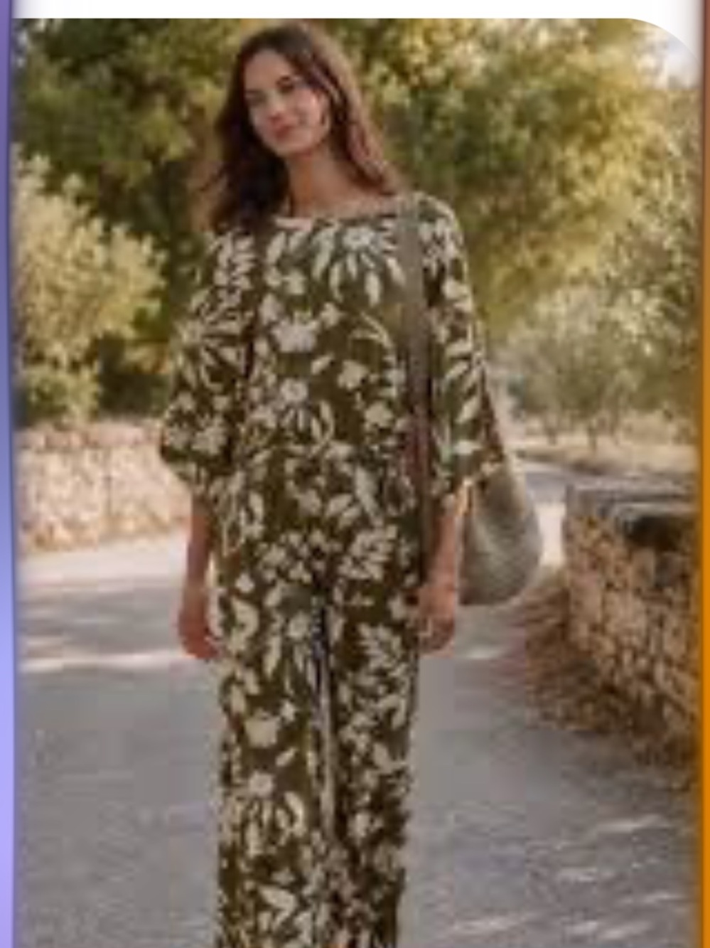 Garnet Hill Olive Floral Wide-Leg Jumpsuit with Cream Print